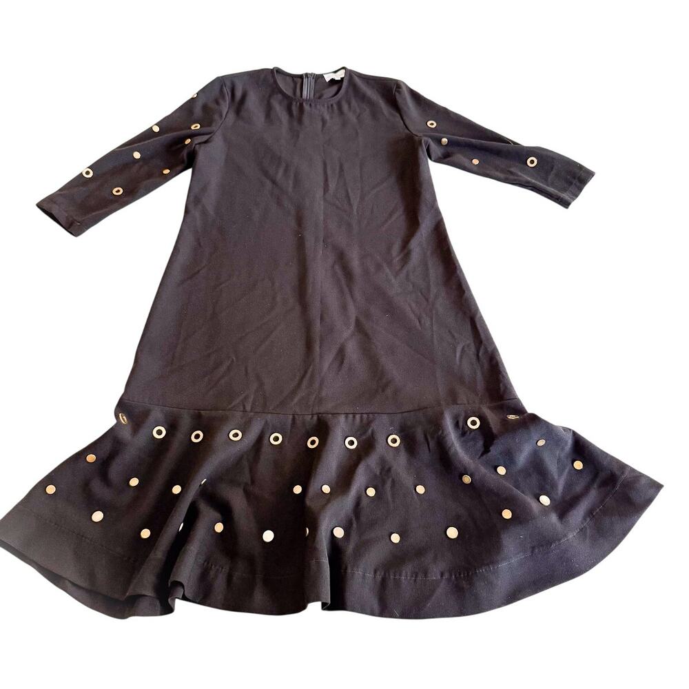 Paper Parachute Black Eyelet Flare Dress Gold Accents Size Medium